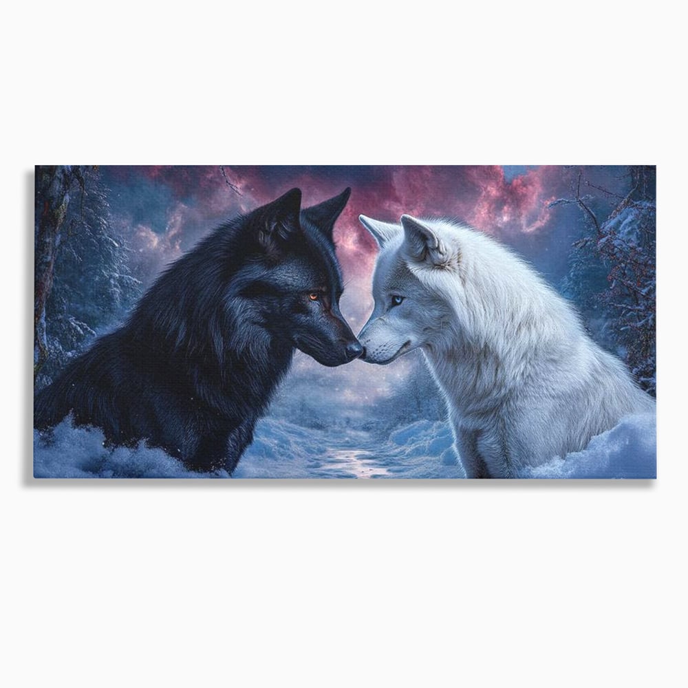 Tablou canvas cu tablou canvas cu doi lupi, fara rama, pe sasiu de lemn